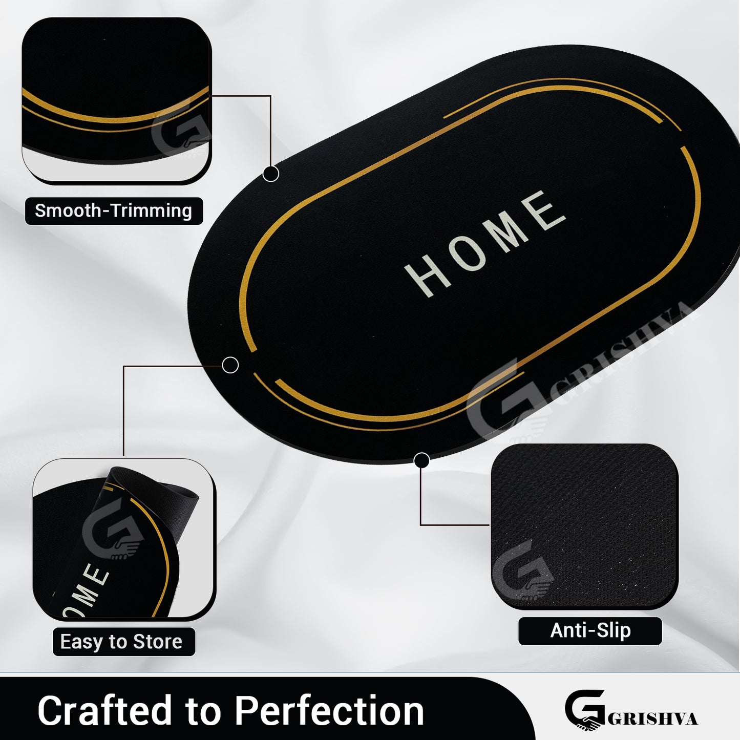 Premium 3.5mm Golden Black Anti-Skid Water Soaking Home Mat – Soft, Quick-Dry & Durable for Bathroom or Floor Use