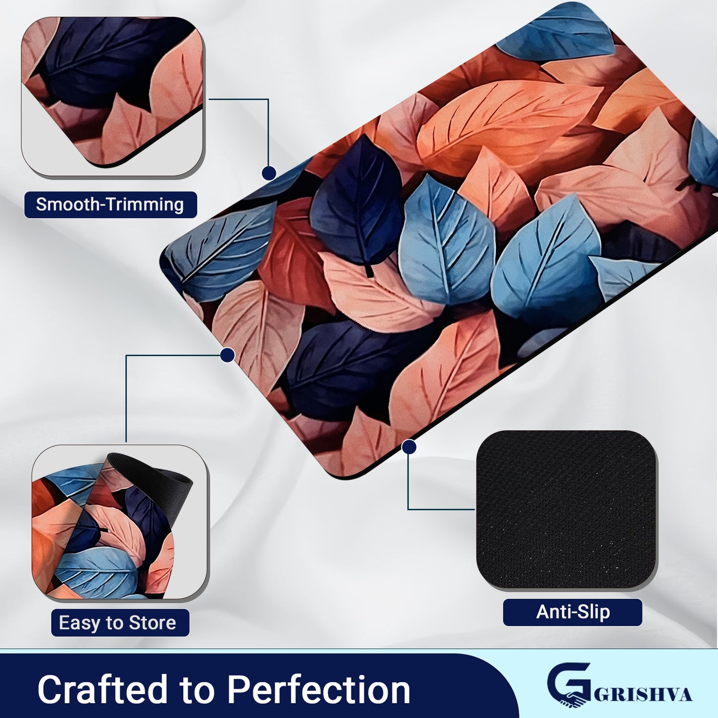 Grishva Premium Anti-Skid 3D  Pink Leaf  Bath Mat – Soft, Water-Absorbent & Durable Design