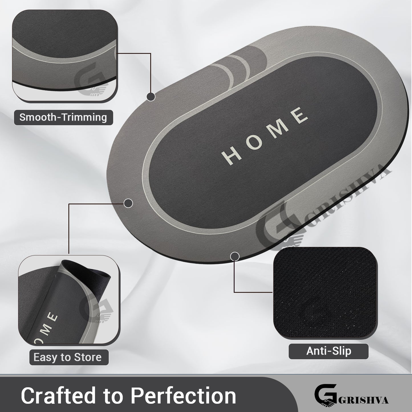 Premium 3.5mm Grey Anti-Skid Water Soaking Home Mat – Soft, Quick-Dry & Durable for Bathroom or Floor Use