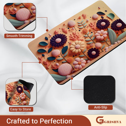 Grishva Premium Anti-Skid 3D Orange Flower - Print  Bath Mat – Soft, Water-Absorbent & Durable Design