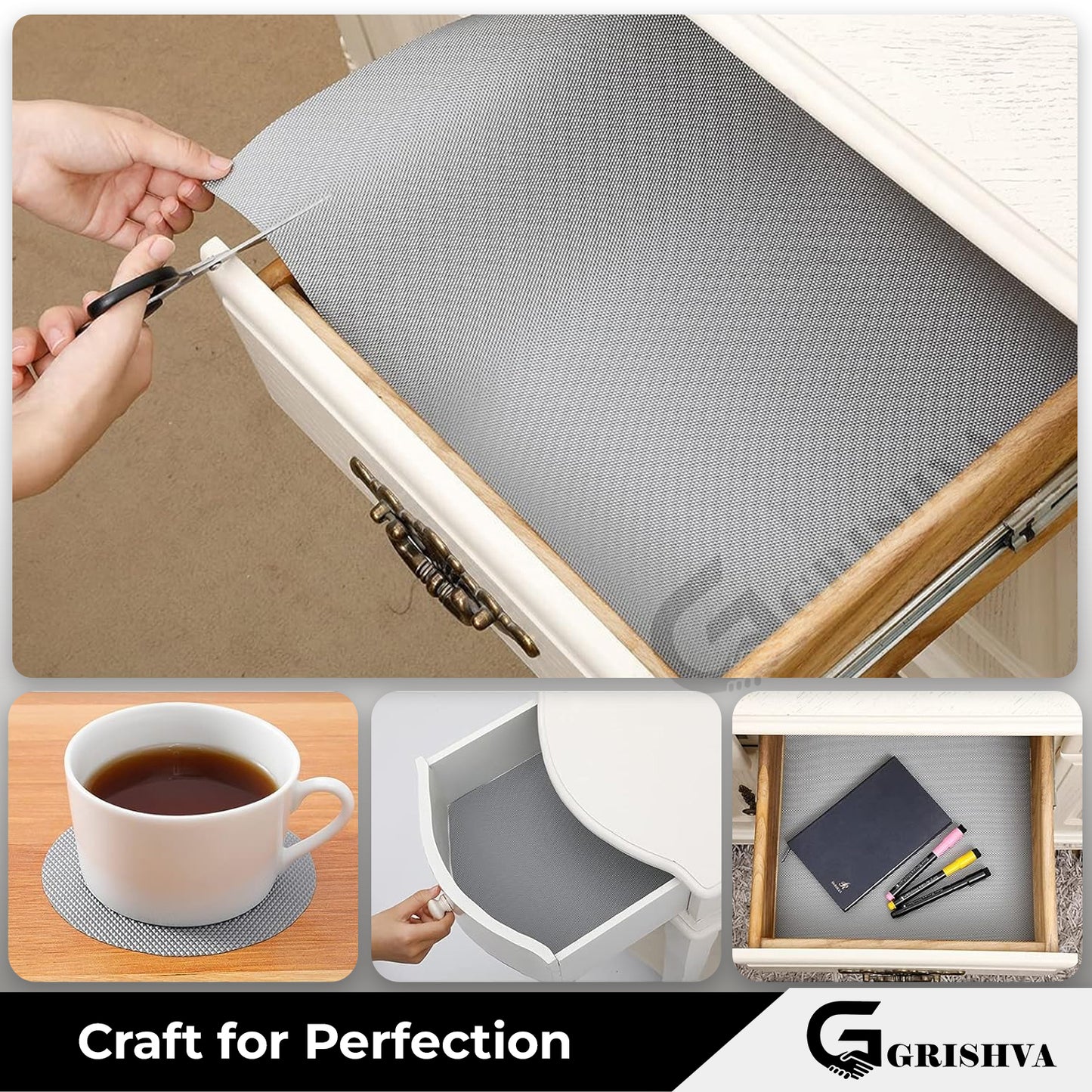 Waterproof Drawer Cabinet & Almirah Mat | Non-Slip, Washable & Cuttable Liner Mat for Shelves, Kitchen & Wardrobe(Grey)