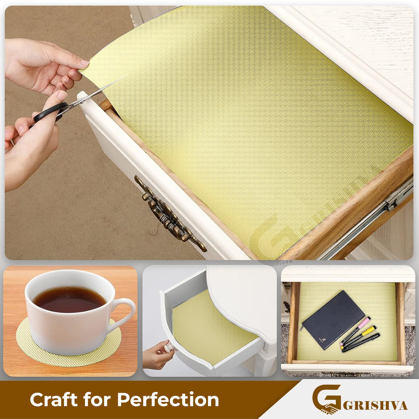 Waterproof Drawer Cabinet & Almirah Mat | Non-Slip, Washable & Cuttable Liner Mat for Shelves, Kitchen & Wardrobe(Beige)