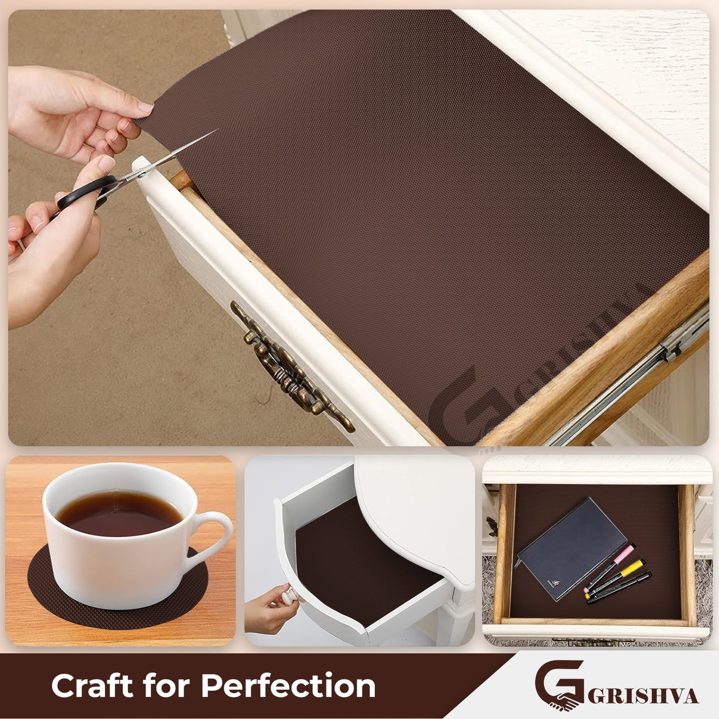 Waterproof Drawer Cabinet & Almirah Mat | Non-Slip, Washable & Cuttable Liner Mat for Shelves, Kitchen & Wardrobe(Coffee)