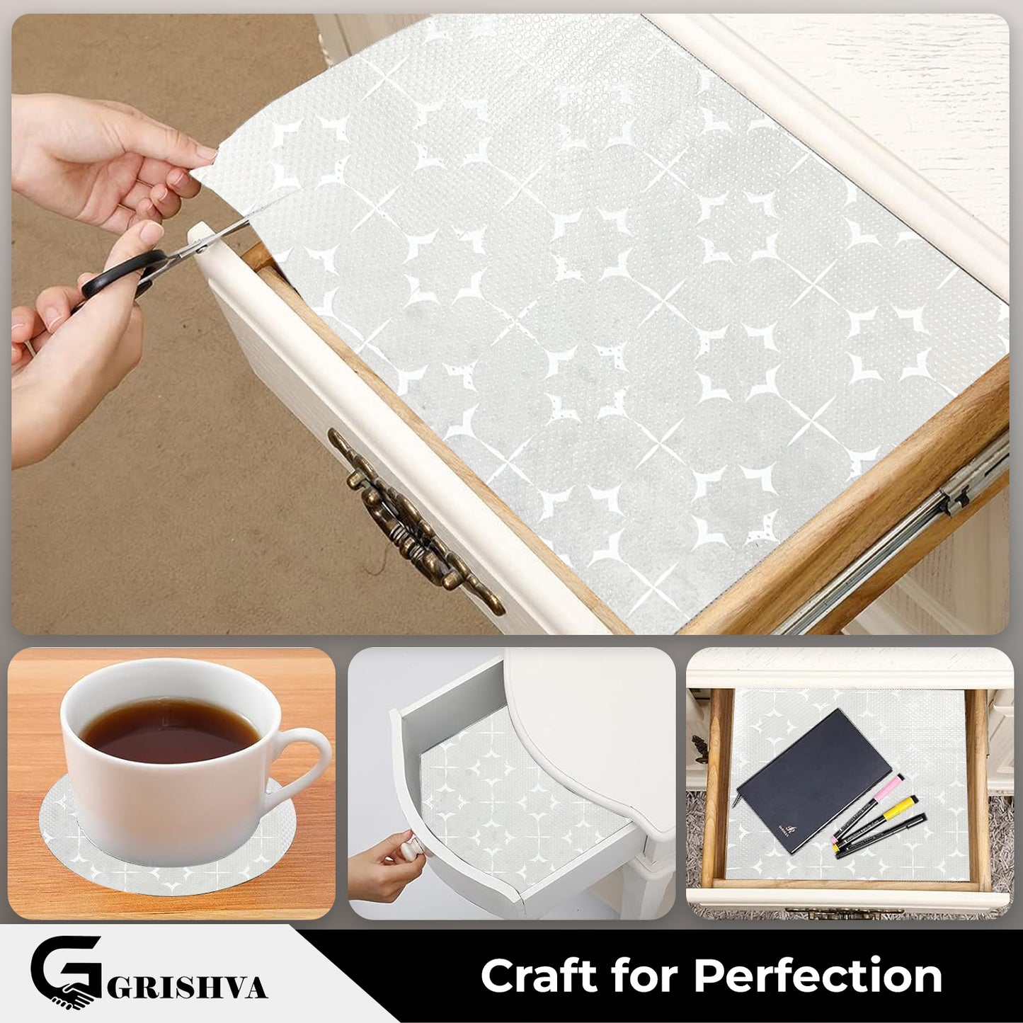 Waterproof Drawer Cabinet & Almirah Mat | Non-Slip, Washable & Cuttable Liner Mat for Shelves, Kitchen & Wardrobe(White-Star)