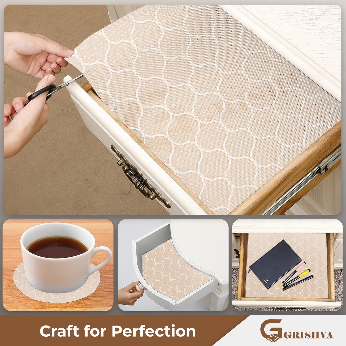 Waterproof Drawer Cabinet & Almirah Mat | Non-Slip, Washable & Cuttable Liner Mat for Shelves, Kitchen & Wardrobe(White-Net)