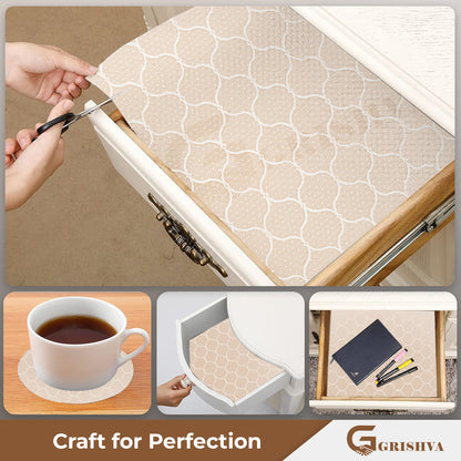 Waterproof Drawer Cabinet & Almirah Mat | Non-Slip, Washable & Cuttable Liner Mat for Shelves, Kitchen & Wardrobe(White-Net)