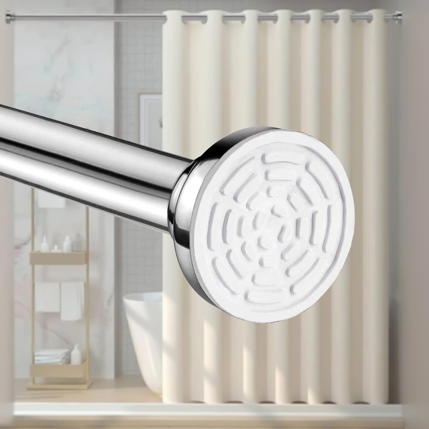 Grishva® Adjustable Extendable Shower Curtain Rod | Stainless Steel Tension Rod | No-Drill, Anti-Skid Spring Pull Rod for Bathroom, Kitchen & Windows  (Curtain Rods No Drilling for Wall)