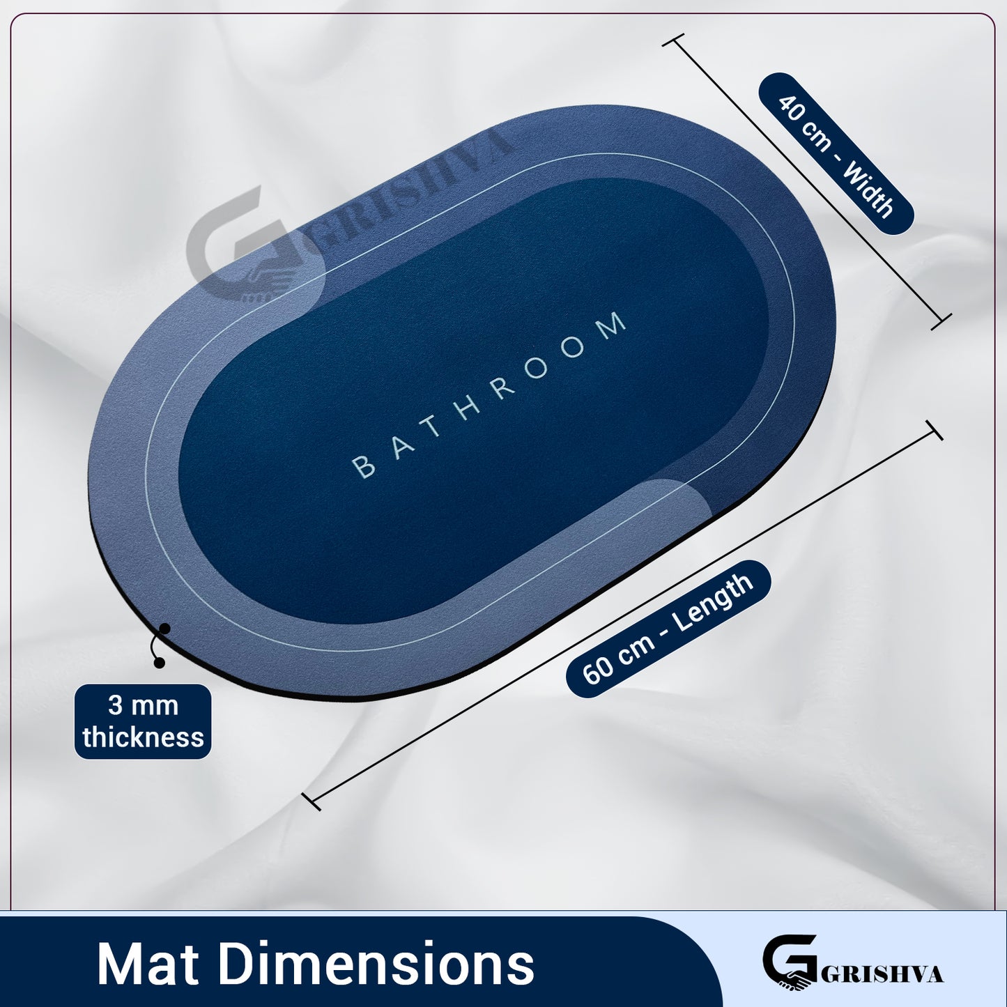 3.5mm Anti-Skid Water Soaking Bathroom Floor Mat – Navy Blue | Soft, Quick-Dry & Non-Slip Mat