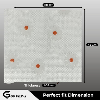 Waterproof Drawer Cabinet & Almirah Mat | Non-Slip, Washable & Cuttable Liner Mat for Shelves, Kitchen & Wardrobe(White-Flower )