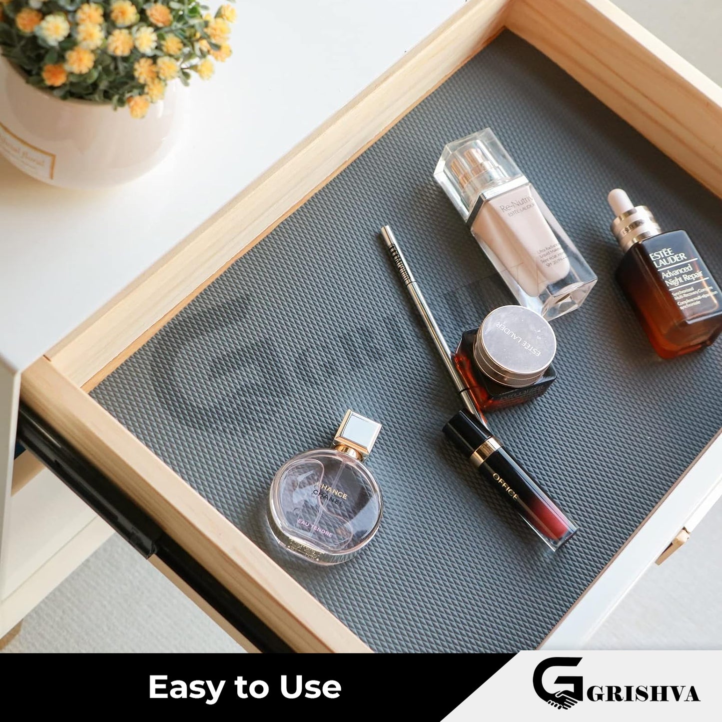 Waterproof Drawer Cabinet & Almirah Mat | Non-Slip, Washable & Cuttable Liner Mat for Shelves, Kitchen & Wardrobe(Grey)