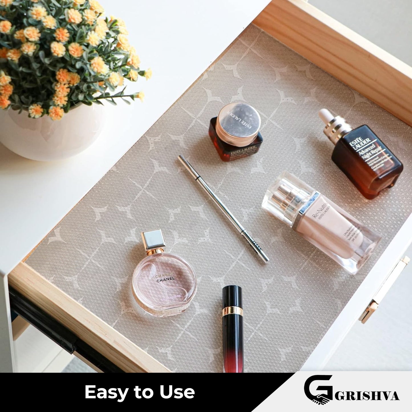 Waterproof Drawer Cabinet & Almirah Mat | Non-Slip, Washable & Cuttable Liner Mat for Shelves, Kitchen & Wardrobe(White-Star)