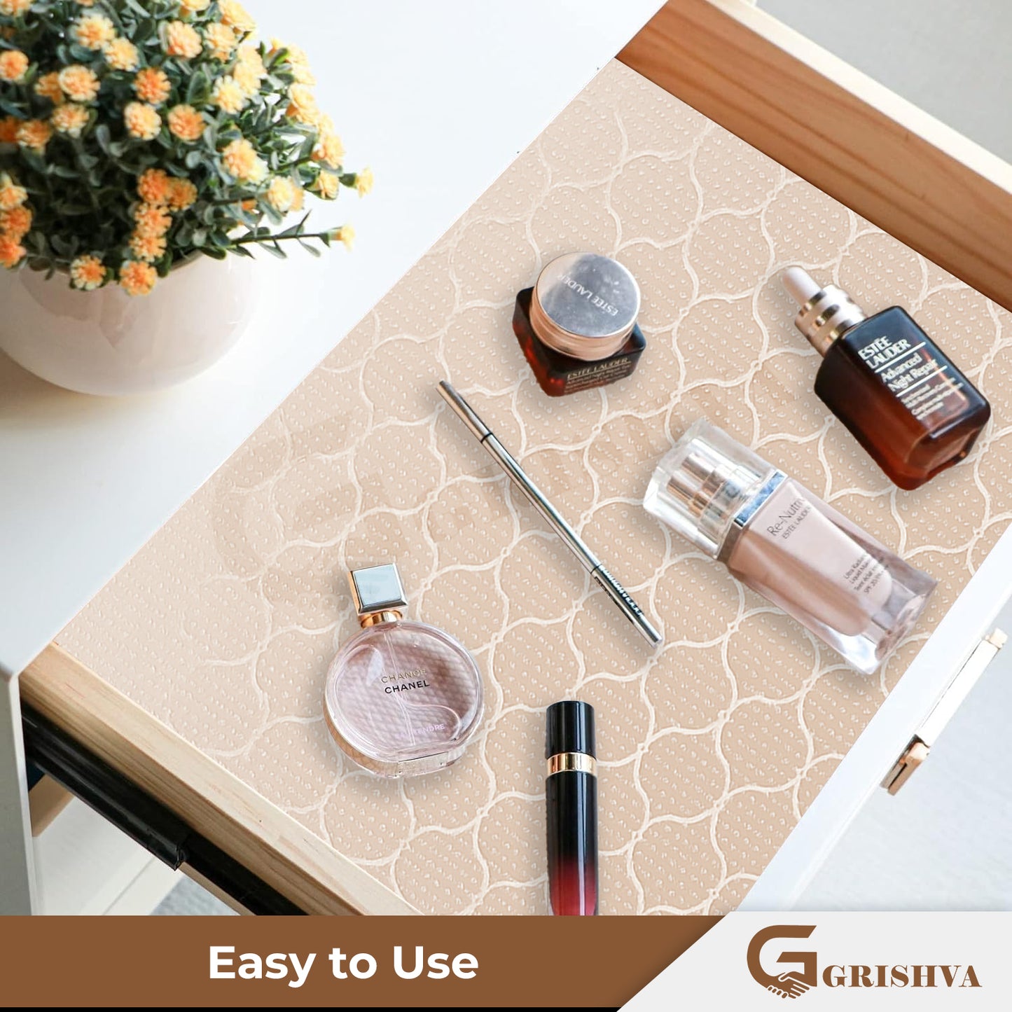 Waterproof Drawer Cabinet & Almirah Mat | Non-Slip, Washable & Cuttable Liner Mat for Shelves, Kitchen & Wardrobe(White-Net)