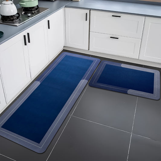 Kitchen Floor Mat Set of 2 | 3.5mm Anti-Skid, Water Absorbent & Easy Clean Mats 120x40cm & 40x60cm(Navy blue)