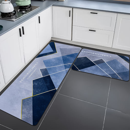 Kitchen Floor Mat Set of 2 | 3.5mm Anti-Skid, Water Absorbent & Easy Clean Mats 120x40cm & 40x60cm(Feather Print)