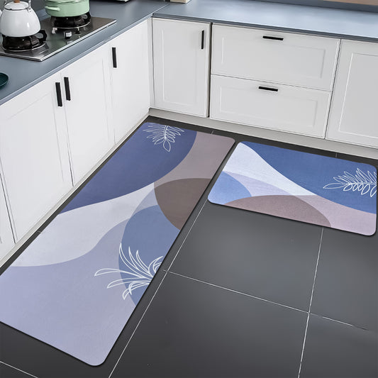 Kitchen Floor Mat Set of 2 | 3.5mm Anti-Skid, Water Absorbent & Easy Clean Mats 120x40cm & 40x60cm(Leaf Print)