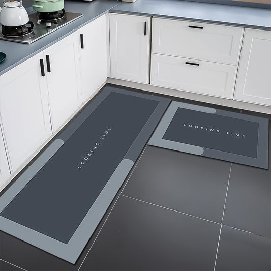Kitchen Floor Mat Set of 2 | 3 mm Anti-Skid, Water Absorbent & Easy Clean Mats 120x40cm & 40x60cm(Cooking Grey)