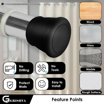 GRISHVA® Extendable Shower Curtain Rod  | Stainless Steel Tension Rod | No-Drill, Anti-Skid Spring Pull Curtain Rod for Bathroom, Kitchen & Windows