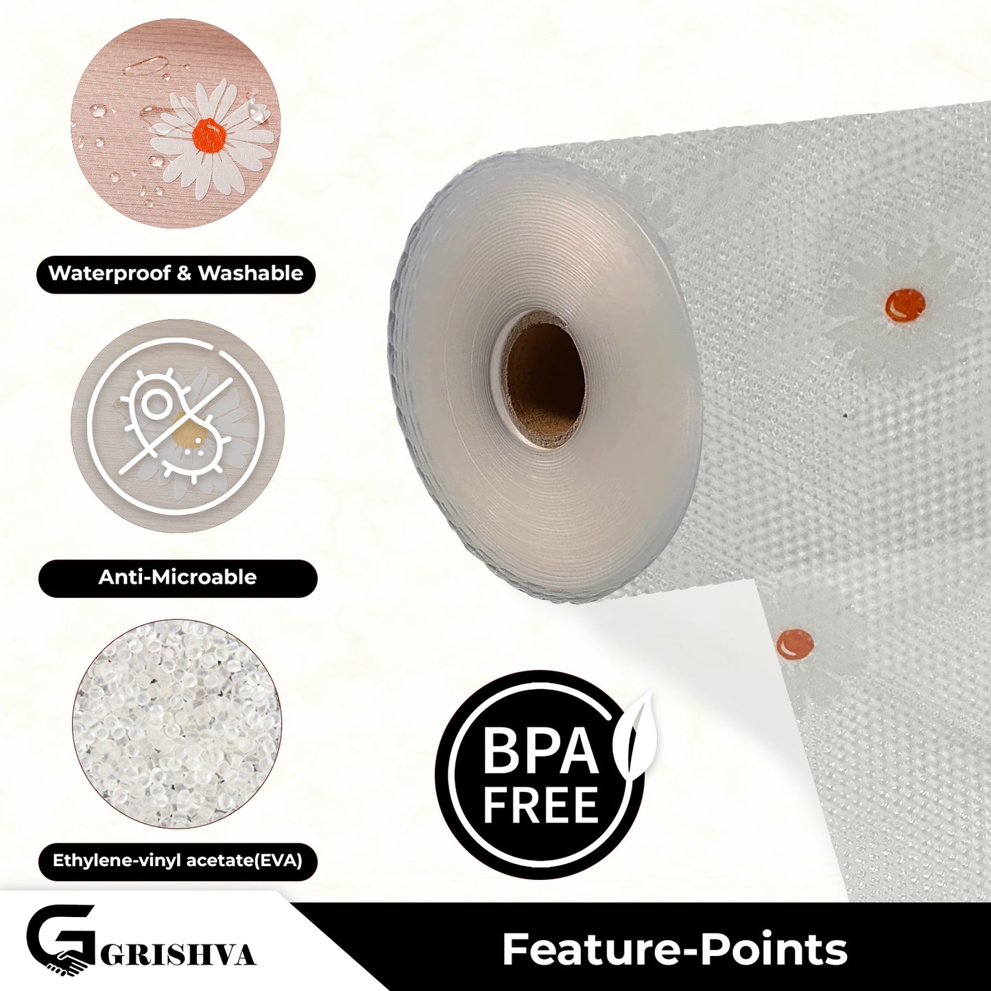 Waterproof Drawer Cabinet & Almirah Mat | Non-Slip, Washable & Cuttable Liner Mat for Shelves, Kitchen & Wardrobe(White-Flower )