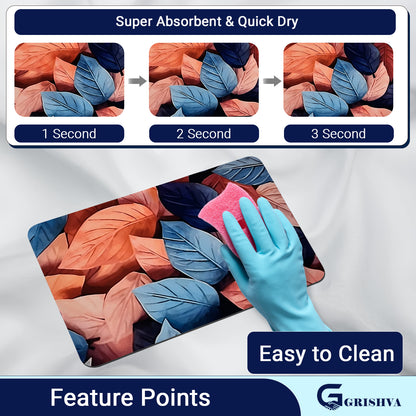 Grishva Premium Anti-Skid 3D  Pink Leaf  Bath Mat – Soft, Water-Absorbent & Durable Design