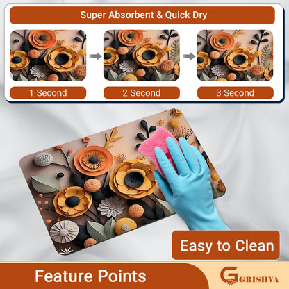 Grishva Premium Anti-Skid 3D Yellow Flower Rubber Bath Mat – Soft, Water-Absorbent & Durable Design