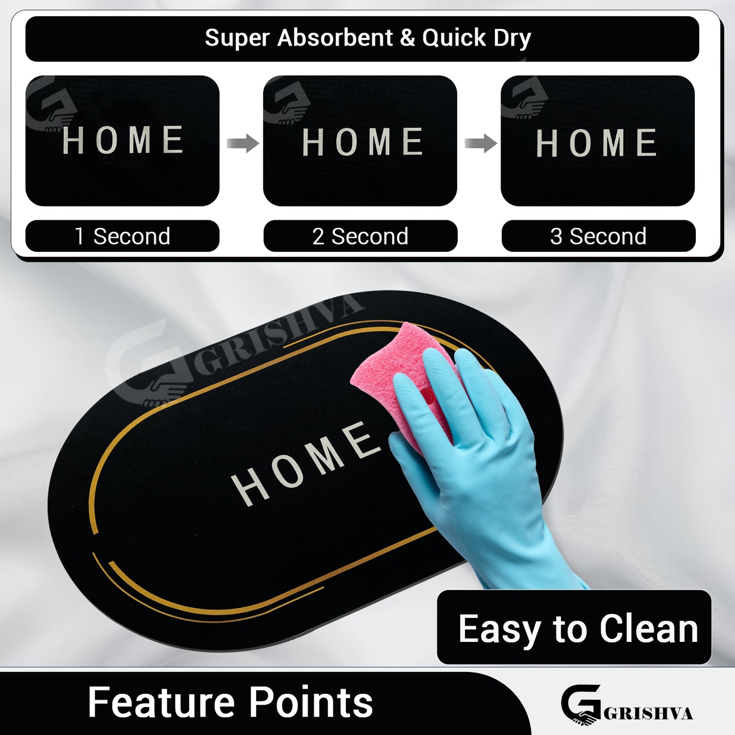 Premium 3.5mm Golden Black Anti-Skid Water Soaking Home Mat – Soft, Quick-Dry & Durable for Bathroom or Floor Use