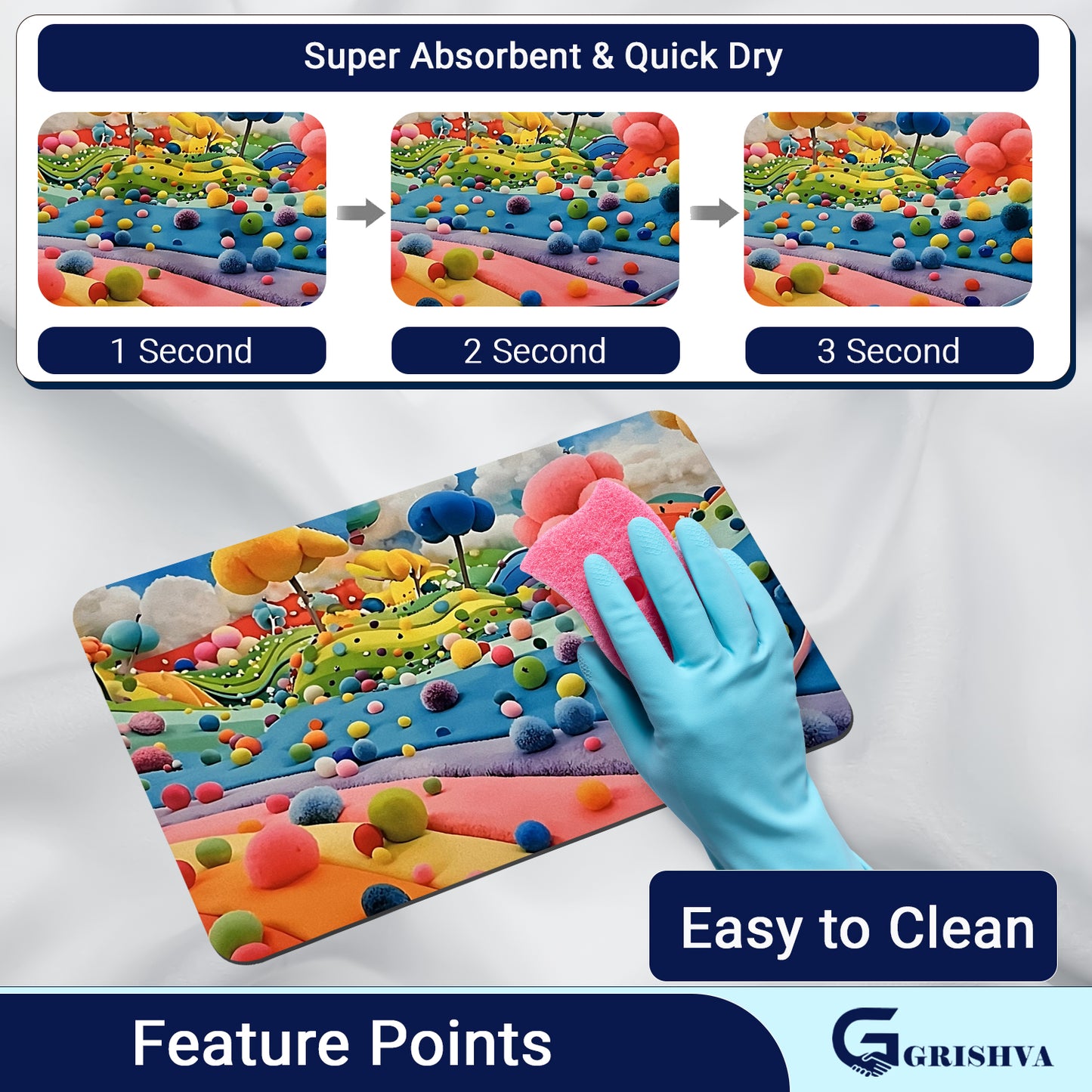 Grishva Premium Anti-Skid 3D Rainbow  Print   Bath Mat – Soft, Water-Absorbent & Durable Design