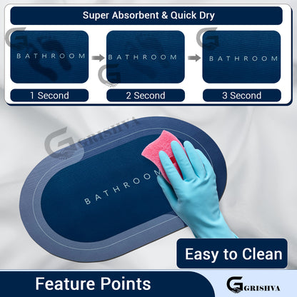 3.5mm Anti-Skid Water Soaking Bathroom Floor Mat – Navy Blue | Soft, Quick-Dry & Non-Slip Mat