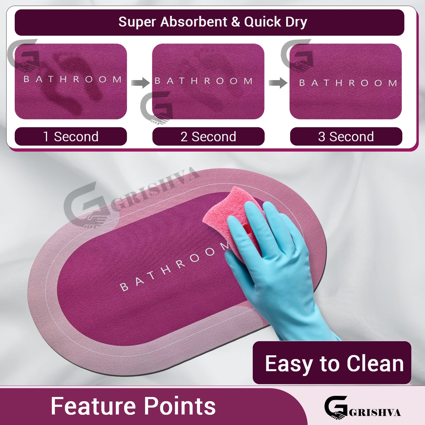 3.5mm Anti-Skid Water Soaking Bathroom Floor Mat – Pink  | Soft, Quick-Dry & Non-Slip Mat