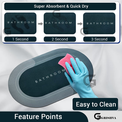 3.5mm Anti-Skid Water Soaking Bathroom Floor Mat – Green   | Soft, Quick-Dry & Non-Slip Mat