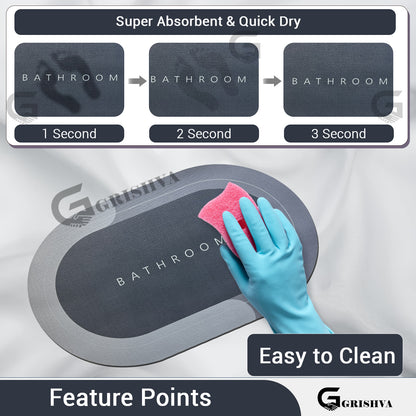 3.5mm Anti-Skid Water Soaking Bathroom Floor Mat – Grey | Soft, Quick-Dry & Non-Slip Mat