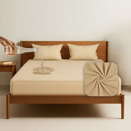 Waterproof Mattress Protector | Soft Cotton, Breathable & Noiseless Bed Cover for Complete Protection(Beige)
