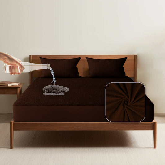 Waterproof Mattress Protector | Soft Cotton, Breathable & Noiseless Bed Cover for Complete Protection(Brown)
