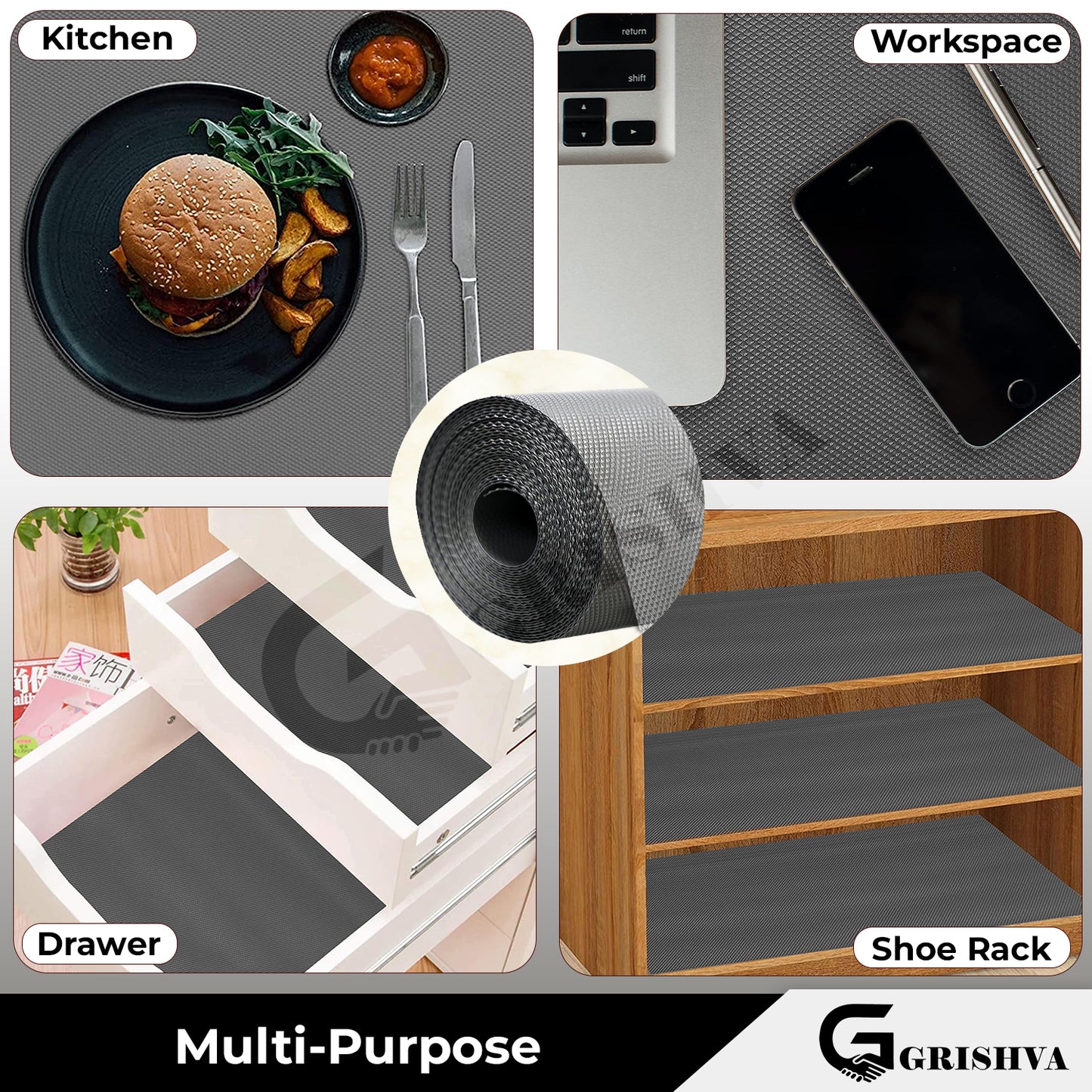 Waterproof Drawer Cabinet & Almirah Mat | Non-Slip, Washable & Cuttable Liner Mat for Shelves, Kitchen & Wardrobe(Grey)