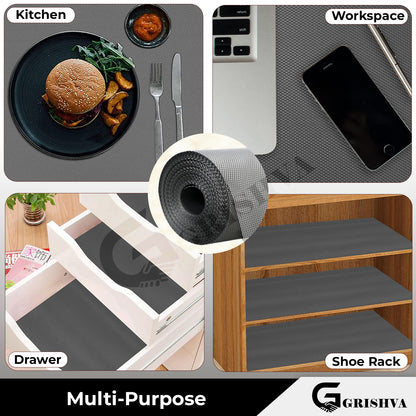 Waterproof Drawer Cabinet & Almirah Mat | Non-Slip, Washable & Cuttable Liner Mat for Shelves, Kitchen & Wardrobe(Grey)