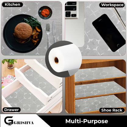 Waterproof Drawer Cabinet & Almirah Mat | Non-Slip, Washable & Cuttable Liner Mat for Shelves, Kitchen & Wardrobe(White-Star)