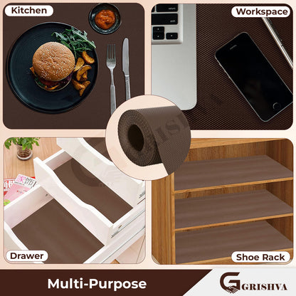 Waterproof Drawer Cabinet & Almirah Mat | Non-Slip, Washable & Cuttable Liner Mat for Shelves, Kitchen & Wardrobe(Coffee)
