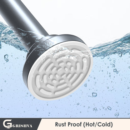 Grishva® Adjustable Extendable Shower Curtain Rod | Stainless Steel Tension Rod | No-Drill, Anti-Skid Spring Pull Rod for Bathroom, Kitchen & Windows  (Curtain Rods No Drilling for Wall)