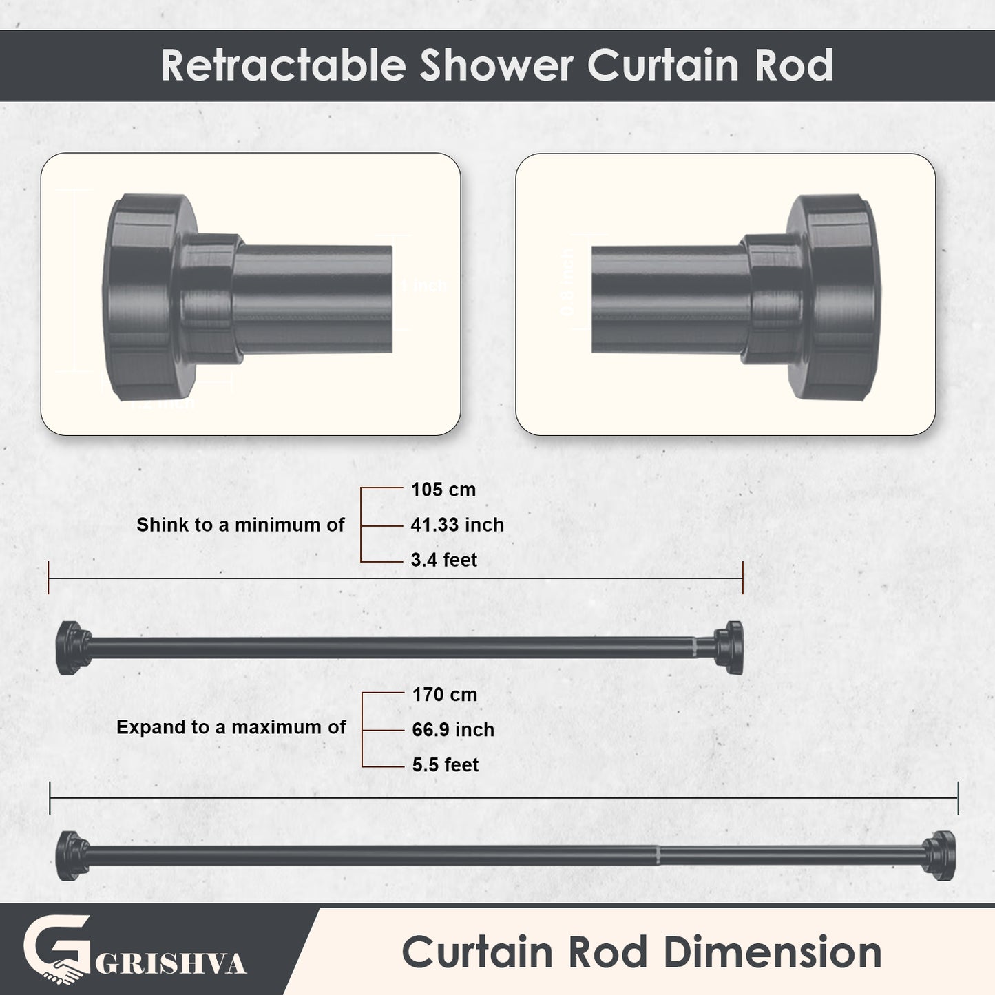 Grishva® Adjustable Extendable Shower Curtain Rod | Stainless Steel Tension Rod | No-Drill, Anti-Skid Spring Pull Rod for Bathroom, Kitchen & Windows  (Curtain Rods No Drilling for Wall)
