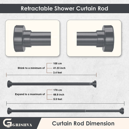 Grishva® Adjustable Extendable Shower Curtain Rod | Stainless Steel Tension Rod | No-Drill, Anti-Skid Spring Pull Rod for Bathroom, Kitchen & Windows  (Curtain Rods No Drilling for Wall)
