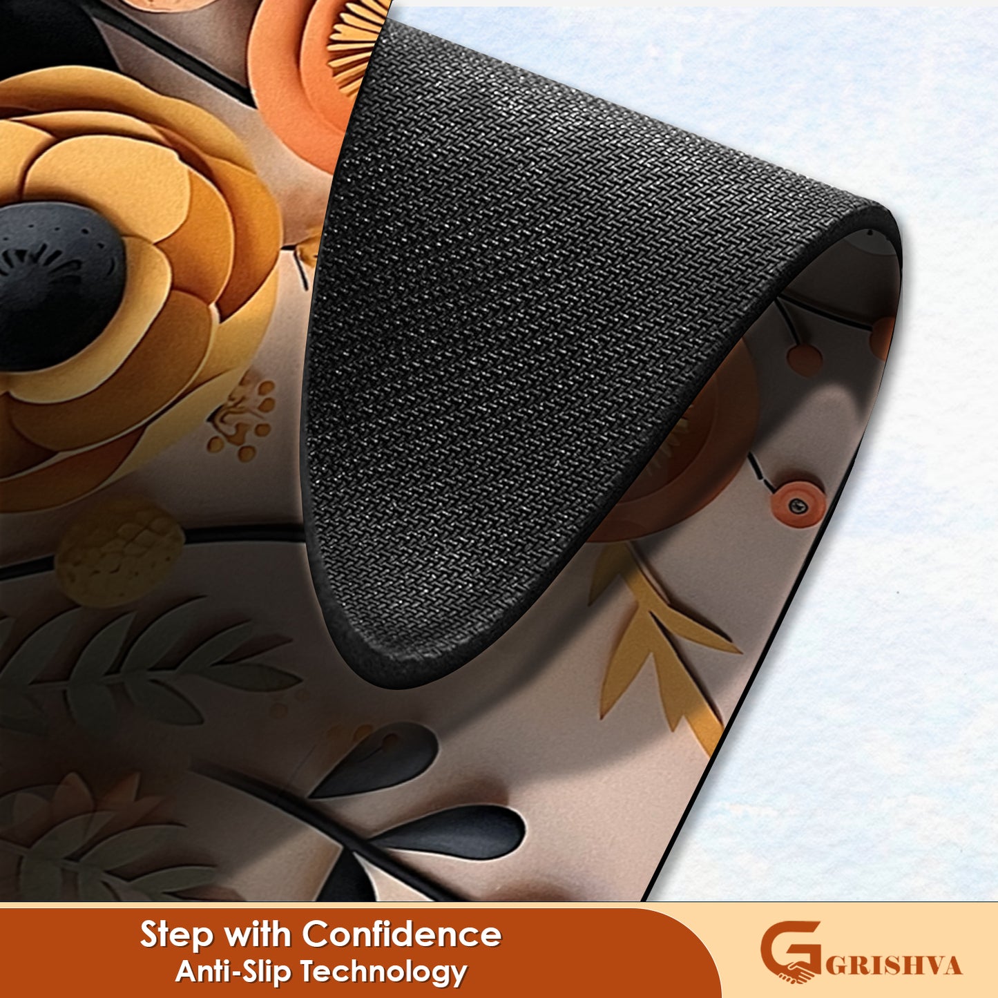 Grishva Premium Anti-Skid 3D Yellow Flower Rubber Bath Mat – Soft, Water-Absorbent & Durable Design