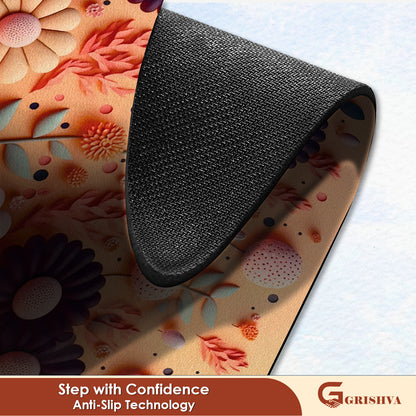Grishva Premium Anti-Skid 3D Orange Flower - Print  Bath Mat – Soft, Water-Absorbent & Durable Design