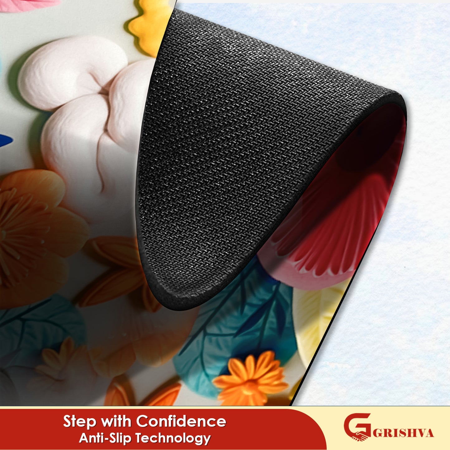 Grishva Premium Anti-Skid 3D Cloud Print Rubber Bath Mat – Soft, Water-Absorbent & Durable Design