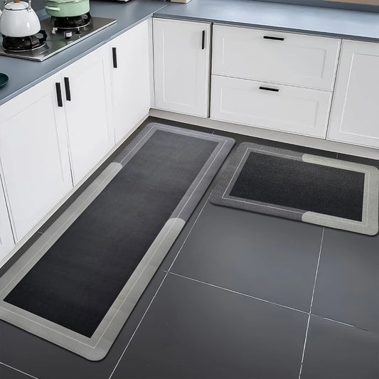 Kitchen Floor Mat Set of 2 | 3.5mm Anti-Skid, Water Absorbent & Easy Clean Mats 120x40cm & 40x60cm(Solid Grey)